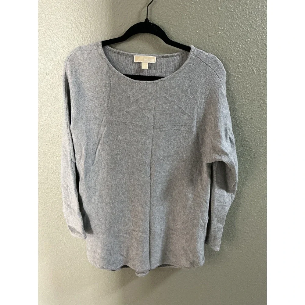 Michael Kors Sweater Womens Large Gray Excellent Side Zip High Low Knit Pullover